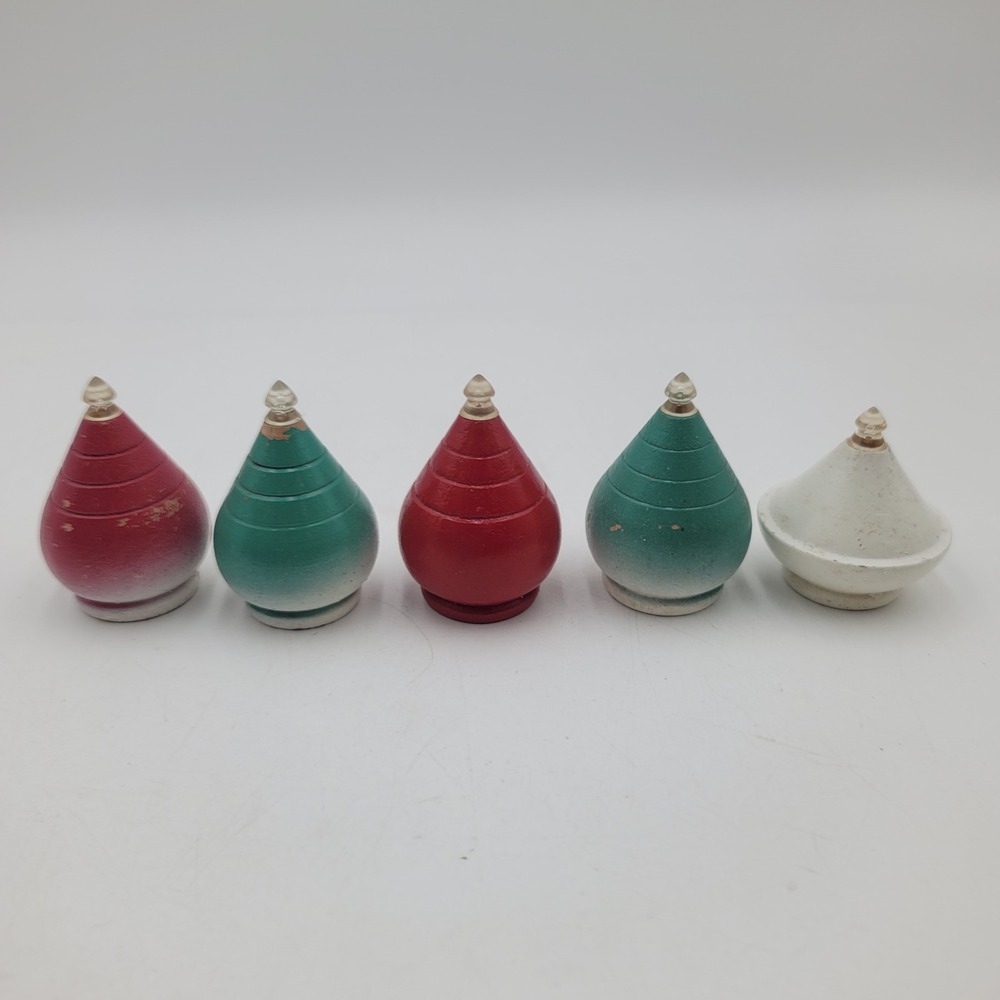 Vintage Duncan Beginners Spin Top Lot of 5 Wooden Toy Tops Red Green White